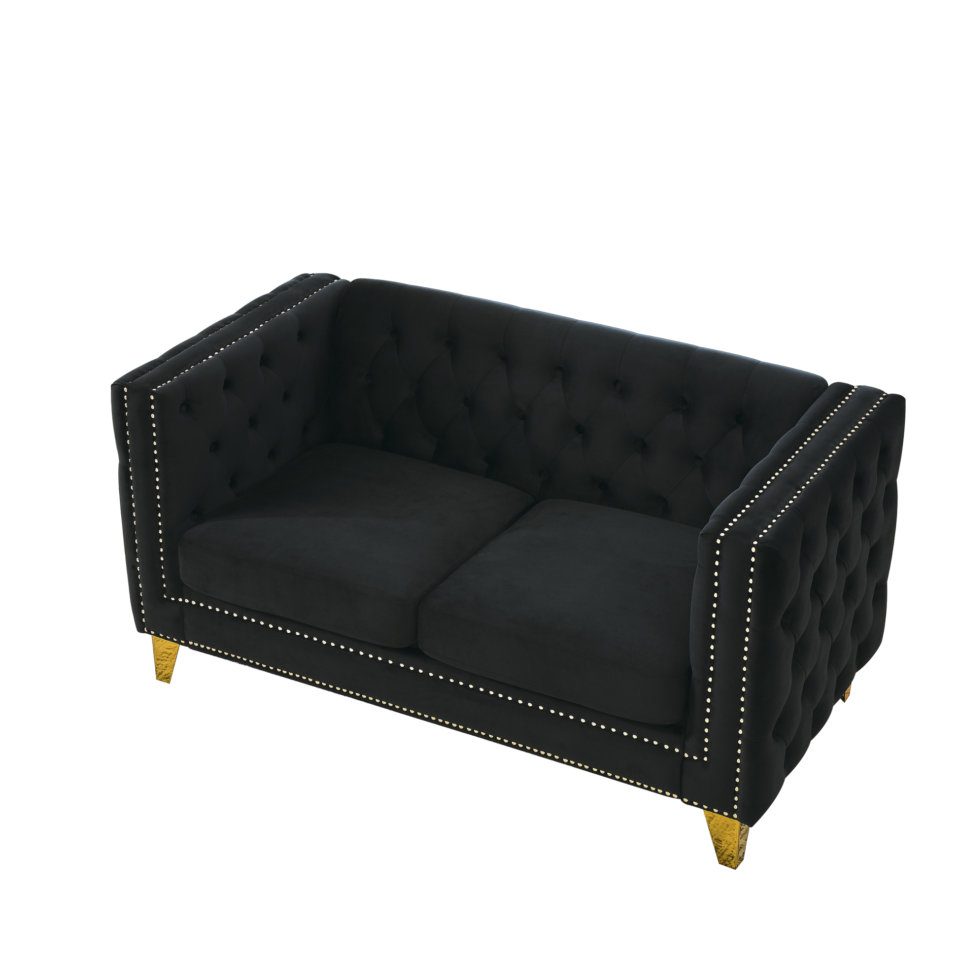 Contact Us For 3D Modeling Velvet Sofa For Living Room,Buttons Tufted Square Arm Couch, Modern Couch Upholstered Button And Metal Legs, Sofa Couch For Bedroom, Black Velvet 2S W834S00053 Black Foam Velvet