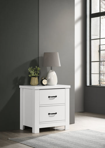 Cassini 21.5" White 2 Drawer Nightstand Bedside Table White Engineered Wood