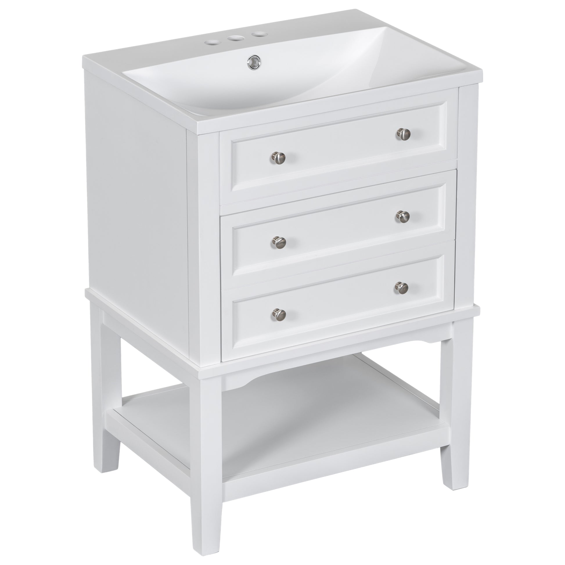 24" Bathroom Vanity With Sink, Bathroom Storage Cabinet With Drawer And Open Shelf, Solid Wood Frame, White White Solid Wood Mdf