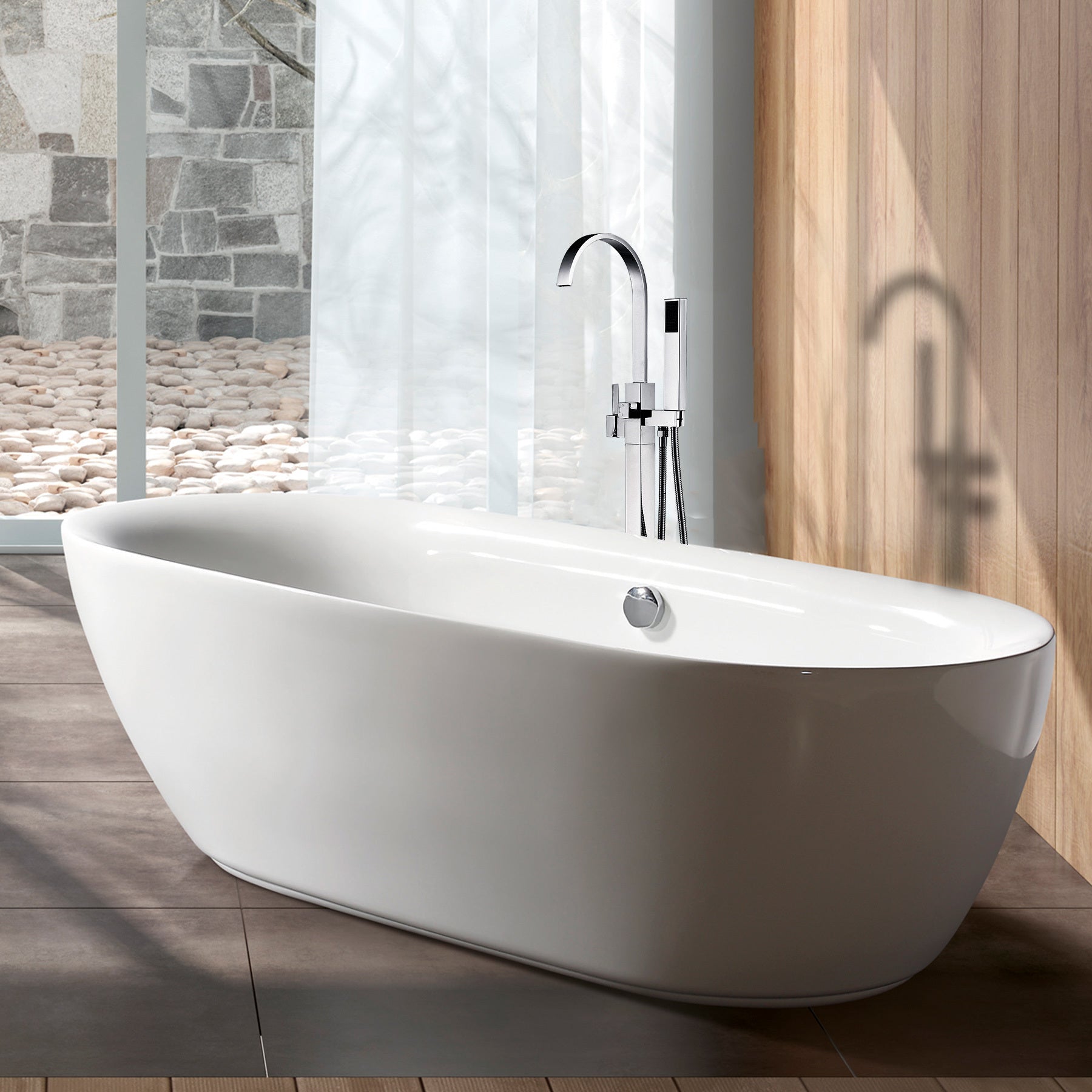 Freestanding Bathtub Faucet With Hand Shower Chrome Metal