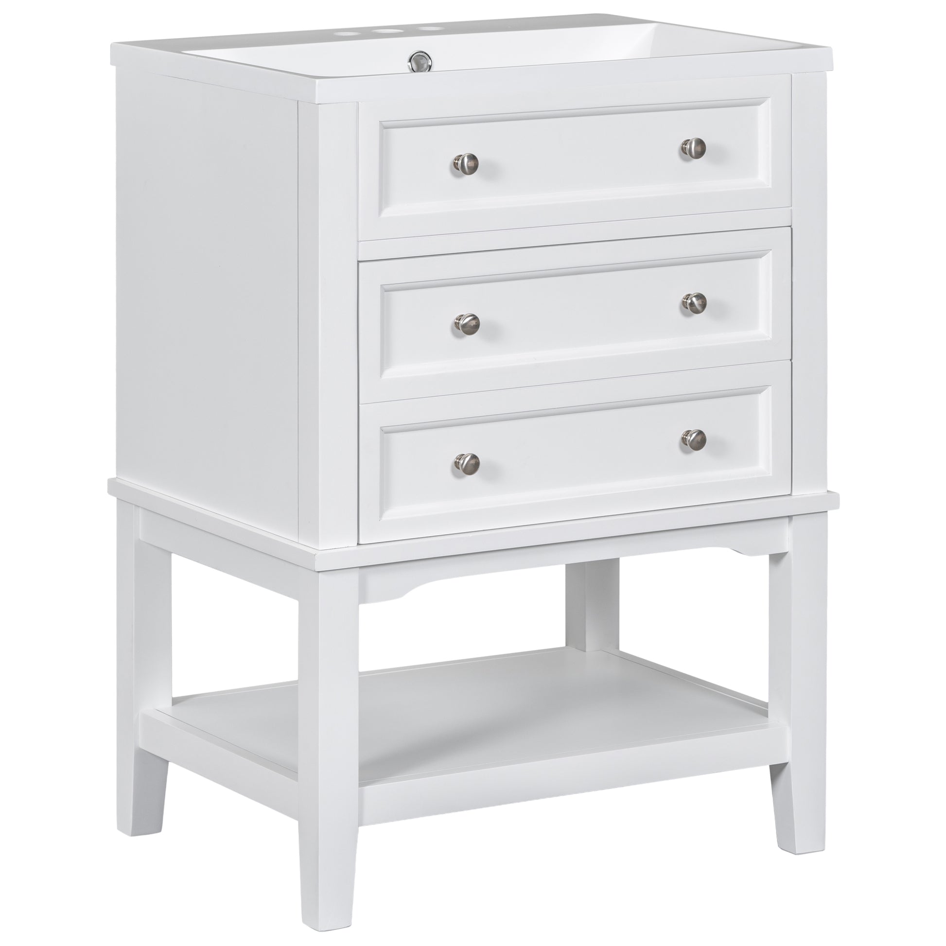 24" Bathroom Vanity With Sink, Bathroom Storage Cabinet With Drawer And Open Shelf, Solid Wood Frame, White White Solid Wood Mdf