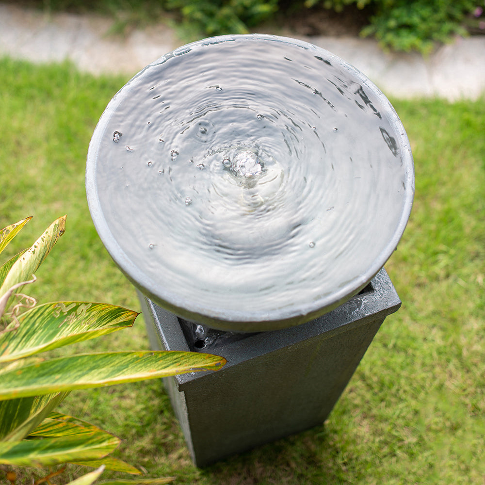 35.5" Polyresin Gray Zen Bowl Water Fountain, Outdoor Bird Feeder Bath Fountains, Relaxing Water Feature For Garden Lawn Backyard Porch Gray Garden & Outdoor Contemporary,Minimalist,Modern,Transitional Polyresin