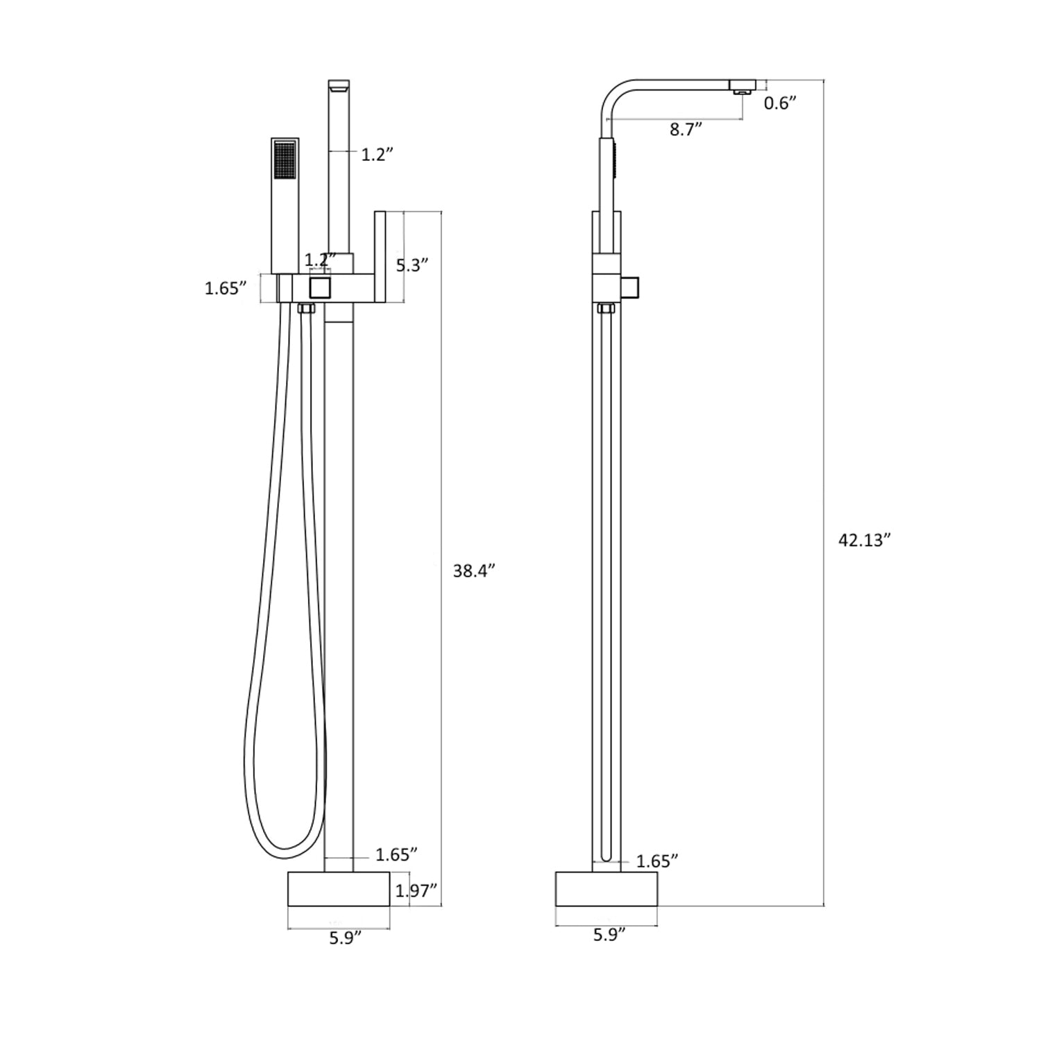 Freestanding Bathtub Faucet With Hand Shower Matte Black Metal