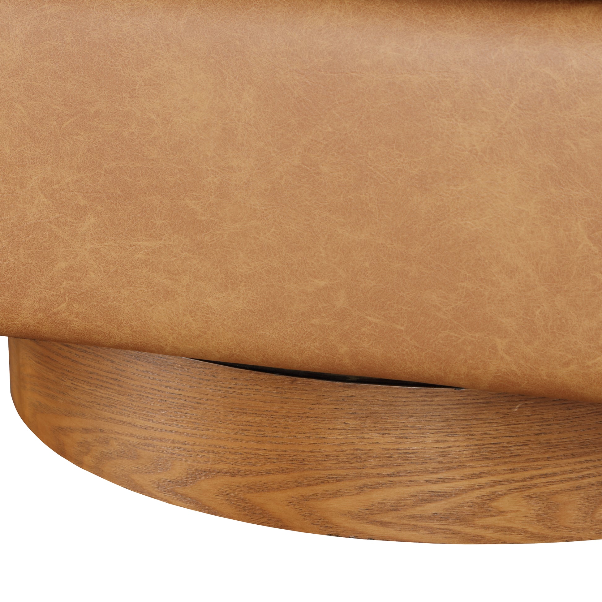 Maisy Saddle Faux Leather Wood Base Barrel Swivel Chair Brown Foam Polyester