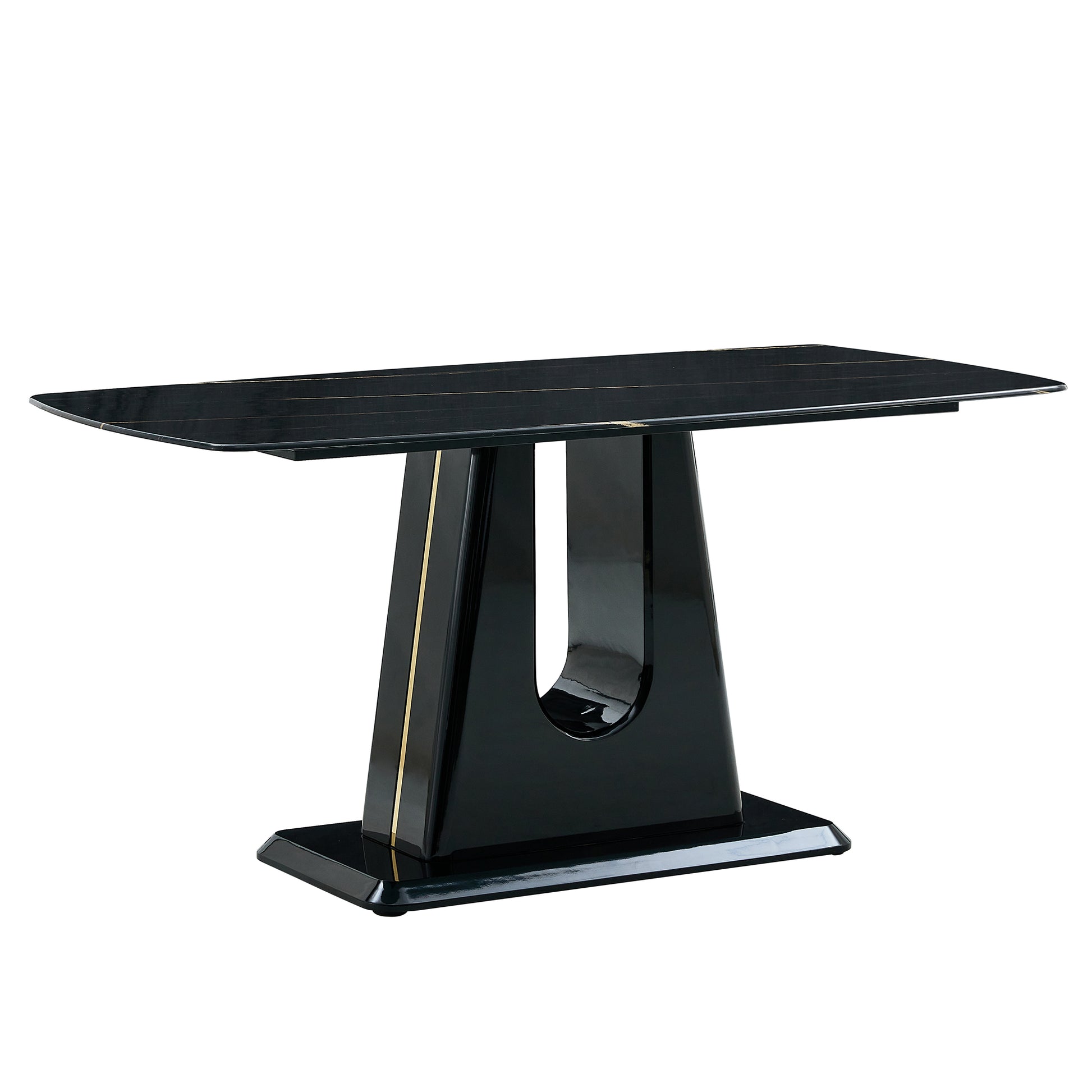 A Modern, Minimalist, And Luxurious Table. A Black Imitation Marble Tabletop With Mdf U Shaped Legs. Dining Table, Computer Table. For Restaurants And Living Rooms 63" * 35.4"* 30" F U Black Mdf