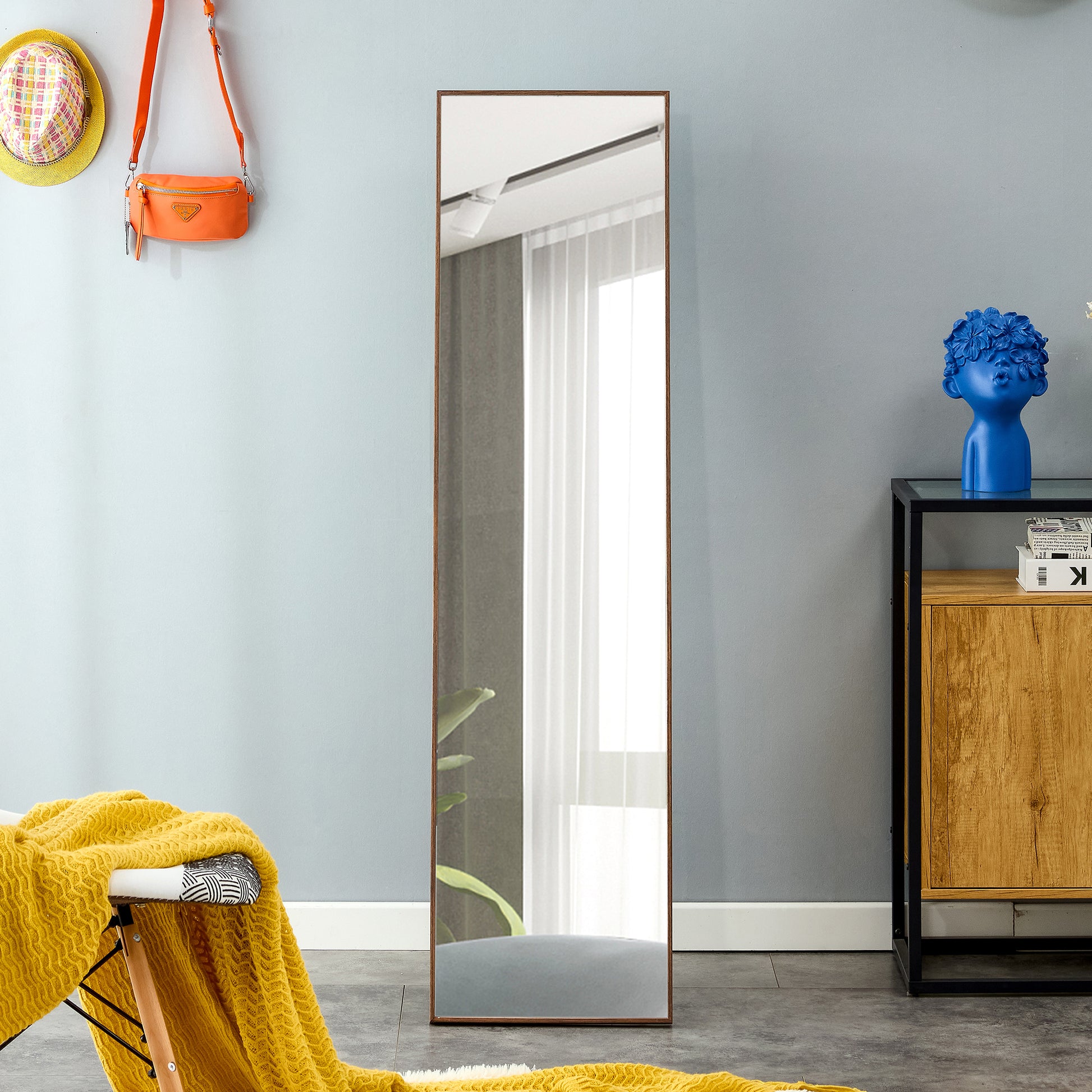 4Rd Generation Packaging Upgrade Brown Solid Wood Frame Full Body Mirror, Dressing Mirror, Decorative Mirror, Clothing Store, Floor Standing Mirror. W1151124247 Brown Glass