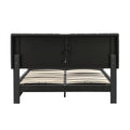 Queen Size Upholstered Bed With Hydraulic Storage System And Led Light, Modern Platform Bed With Sockets And Usb Ports, Black Black Pu Leather