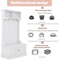 Hall Tree With Storage Shoe Bench For Entryway And Hallway, 4 In 1 Design Coat Racks With 4 Hooks For Living Room, White White Mdf