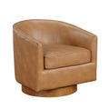 Maisy Saddle Faux Leather Wood Base Barrel Swivel Chair Brown Foam Polyester