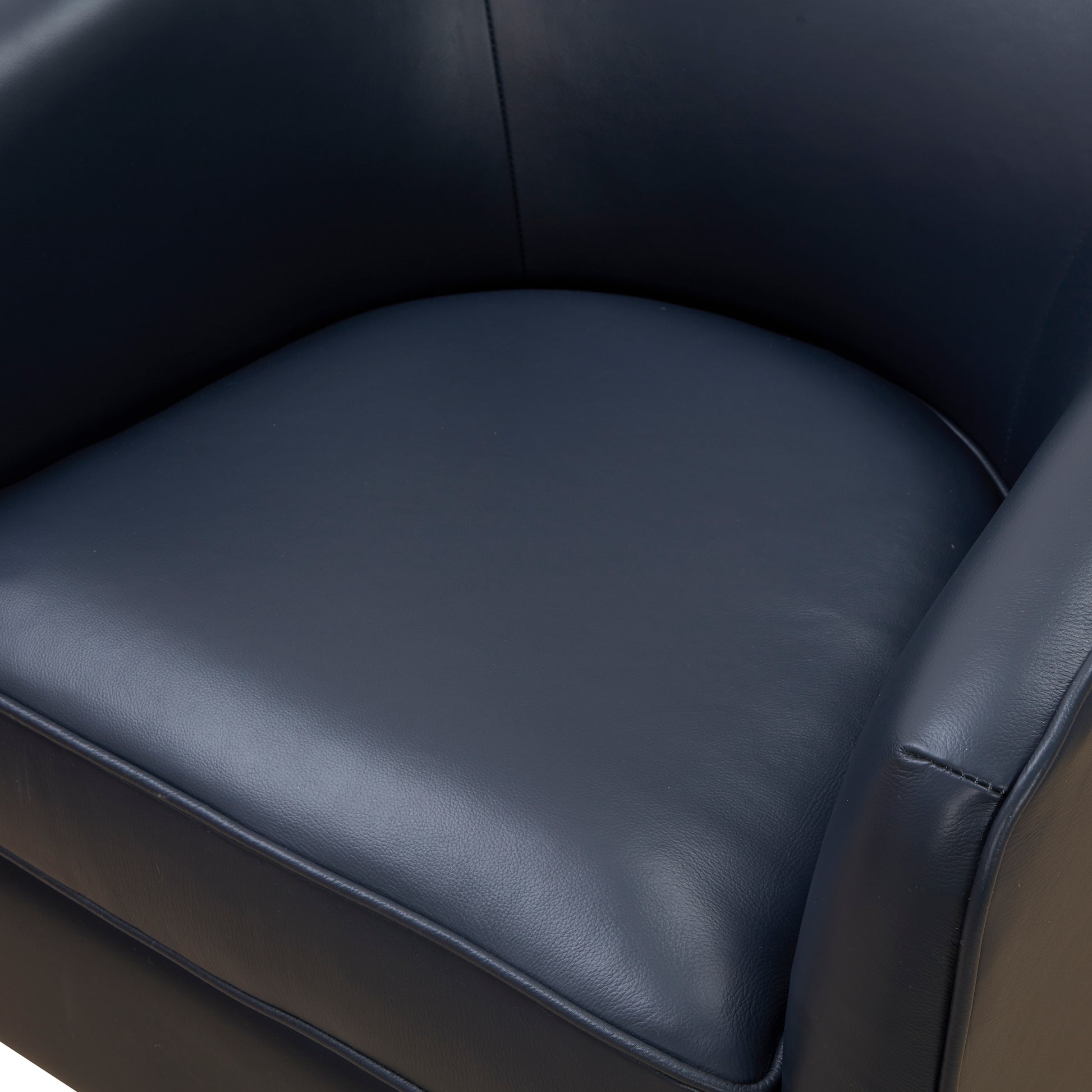 Tessa Midnight Blue Top Grain Leather Wood Base Swivel Chair Dark Navy Foam Leather