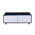 Modern Smart Coffee Table With Built In Fridge, Bluetooth Speaker, Wireless Charging Module, Touch Control Panel, Power Socket, Usb Interface, Outlet Protection, Atmosphere Light, White White Black Built In Outlets Or Usb Primary Living Space