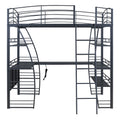 Full Size Loft Bed With 4 Layers Of Shelves And L Shaped Desk, Stylish Metal Frame Bed With A Set Of Sockets, Usb Ports And Wireless Charging, Black Black Metal