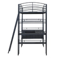 Twin Size Loft Bed With 4 Layers Of Shelves And L Shaped Desk, Stylish Metal Frame Bed With A Set Of Sockets, Usb Ports And Wireless Charging, Black Black Metal