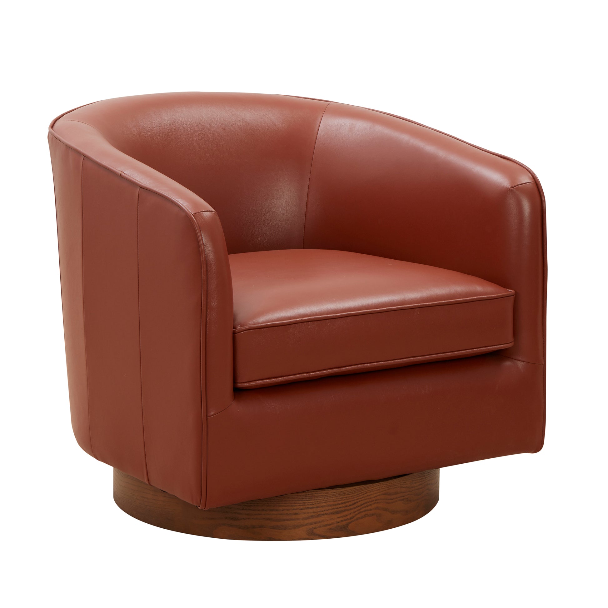 Tessa Caramel Top Grain Leather Wood Base Swivel Chair Caramel Foam Leather