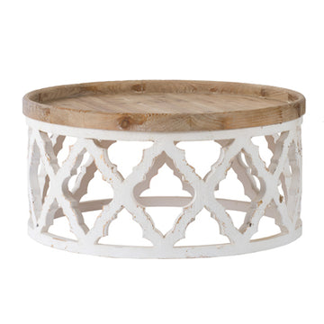 31.9X31.9X15.7" Rustic Round Wooden Coffee Table, White White Primary Living Space Antique,Farmhouse,Rustic,Traditional,Transitional Fir Wood