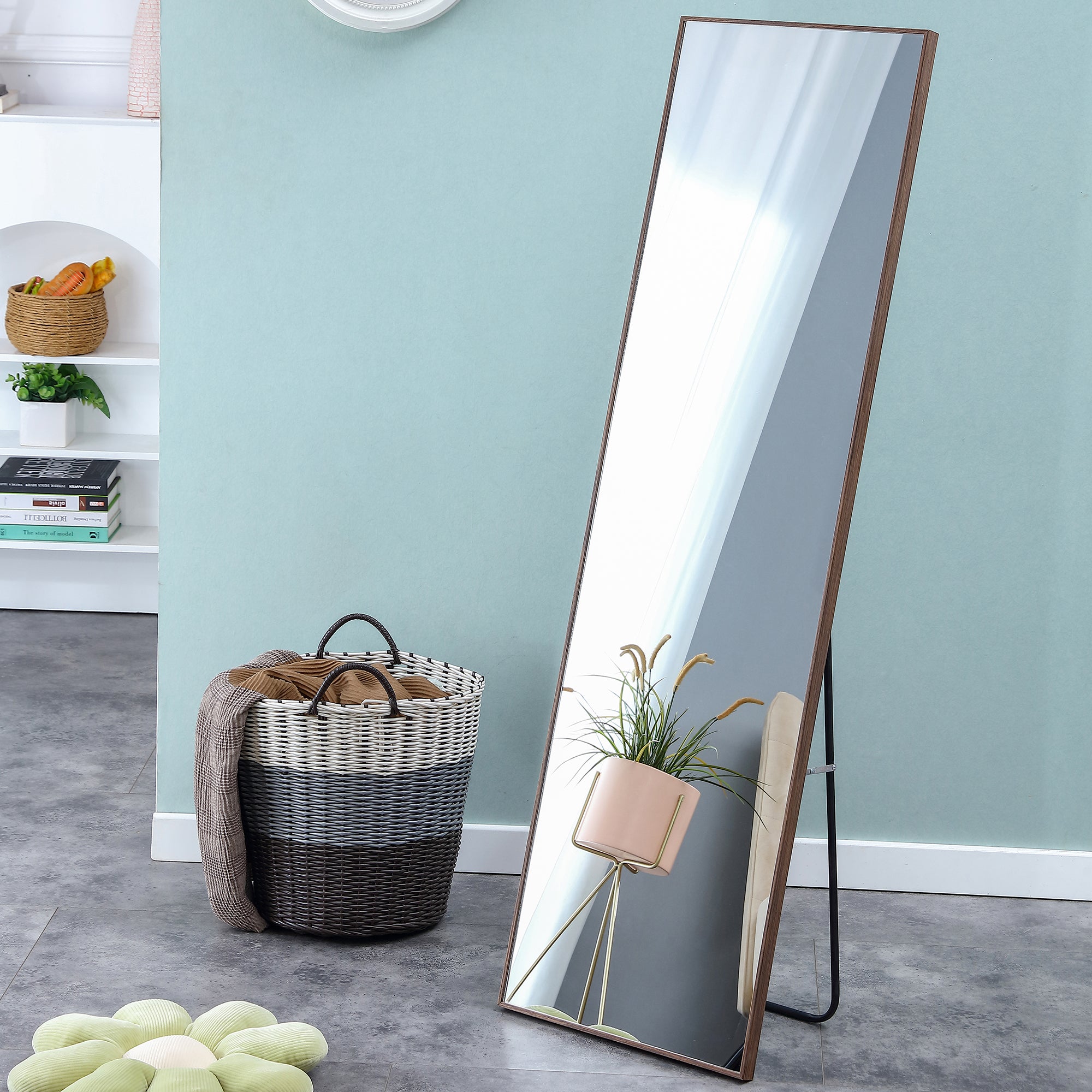 4Rd Generation Packaging Upgrade Brown Solid Wood Frame Full Body Mirror, Dressing Mirror, Decorative Mirror, Clothing Store, Floor Standing Mirror. W1151124247 Brown Glass