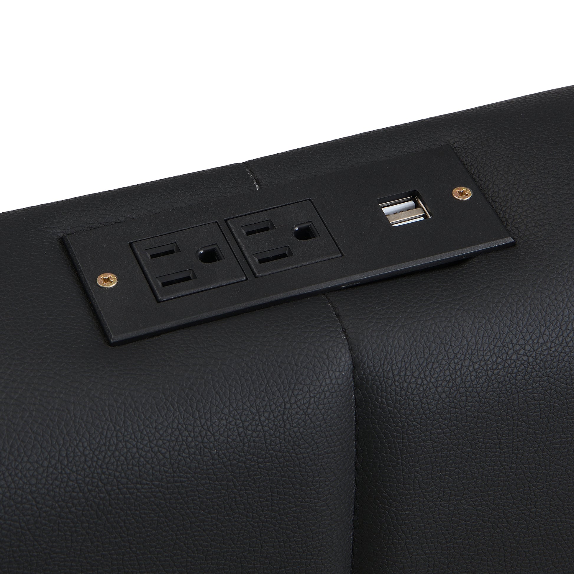 Queen Size Upholstered Bed With Hydraulic Storage System And Led Light, Modern Platform Bed With Sockets And Usb Ports, Black Black Pu Leather
