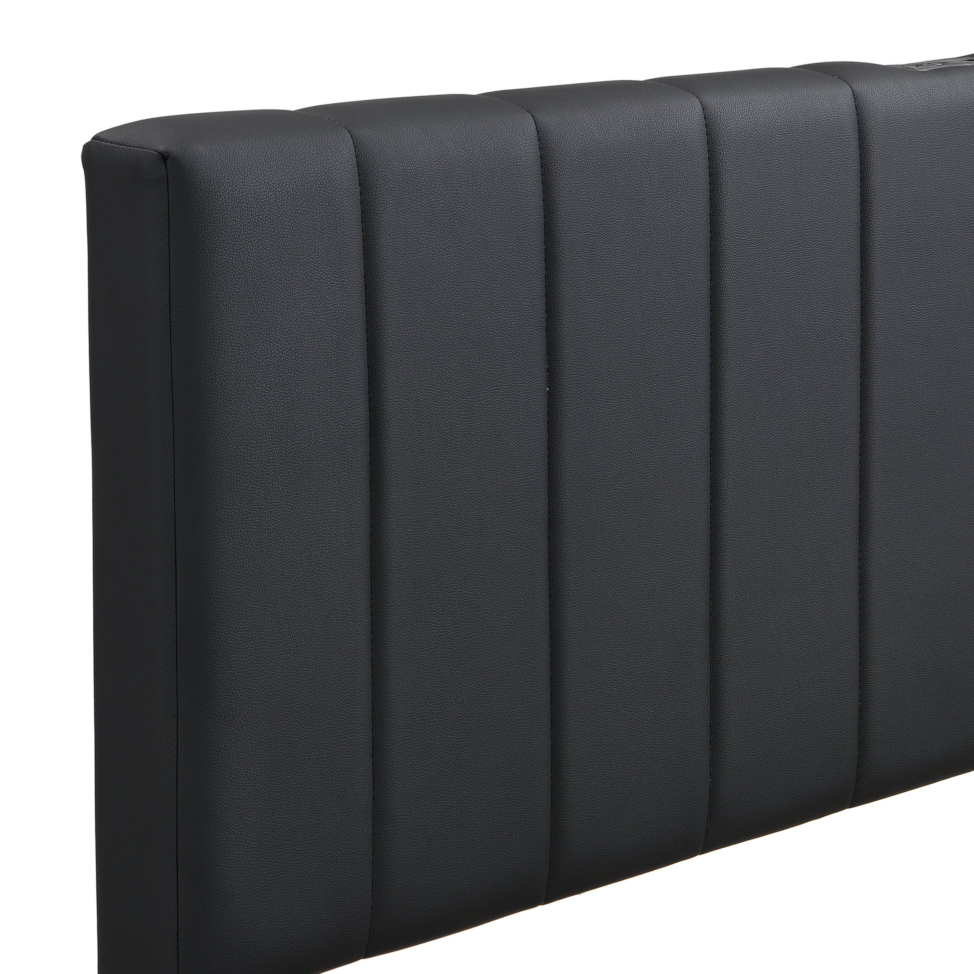 Full Size Upholstered Bed With Hydraulic Storage System And Led Light, Modern Platform Bed With Sockets And Usb Ports, Black Black Pu Leather