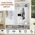 Modern Hallway Hall Tree With Metal Hooks And Storage Space, Multi Functional Entryway Coat Rack With Shoe Cubbies, White Pre Sale Date: December 18Th White Mdf