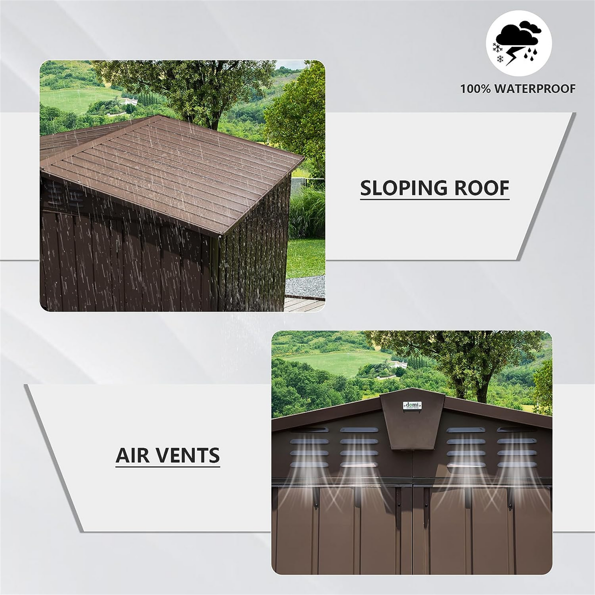 Outdoor Storage Shed 8.2' X 6.2', Metal Steel Utility Tool Shed Storage House With Double Lockable Doors & Air Vents For Backyard Patio Garden Lawn Brown Brown Metal