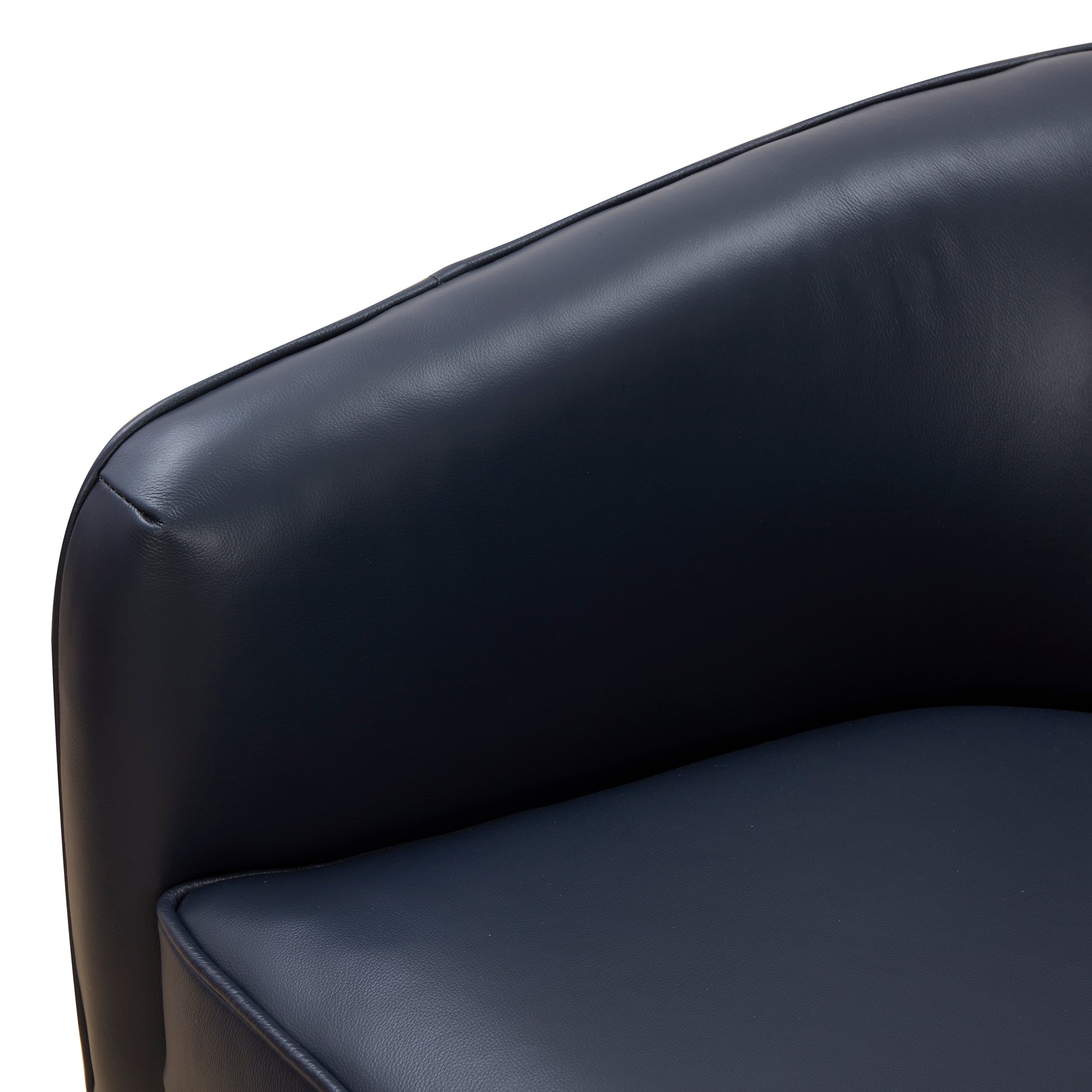 Tessa Midnight Blue Top Grain Leather Wood Base Swivel Chair Dark Navy Foam Leather