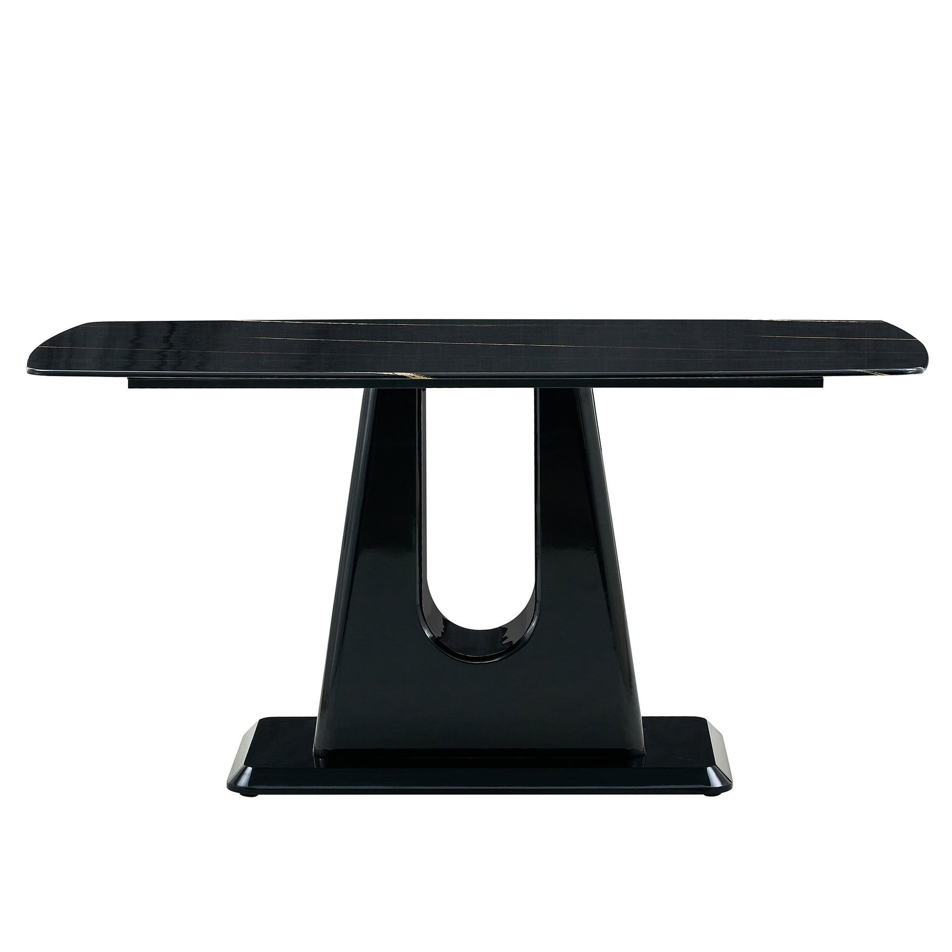 A Modern, Minimalist, And Luxurious Table. A Black Imitation Marble Tabletop With Mdf U Shaped Legs. Dining Table, Computer Table. For Restaurants And Living Rooms 63" * 35.4"* 30" F U Black Mdf