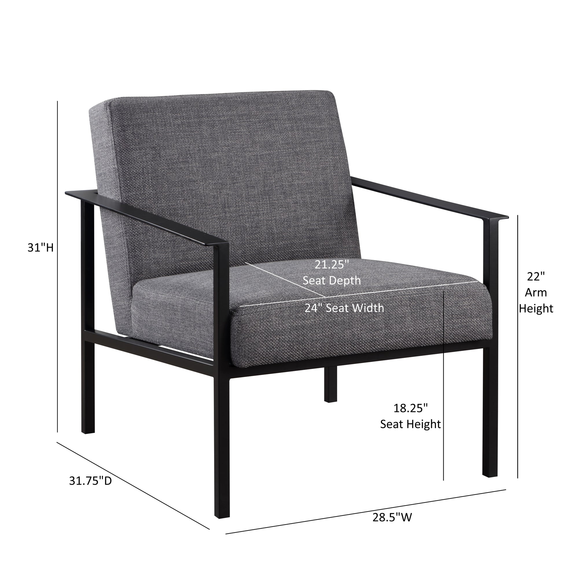 Millie Charcoal Stationary Metal Accent Chair Charcoal Foam Polyester