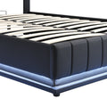 Full Size Upholstered Bed With Hydraulic Storage System And Led Light, Modern Platform Bed With Sockets And Usb Ports, Black Black Pu Leather