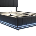 Queen Size Upholstered Bed With Hydraulic Storage System And Led Light, Modern Platform Bed With Sockets And Usb Ports, Black Black Pu Leather