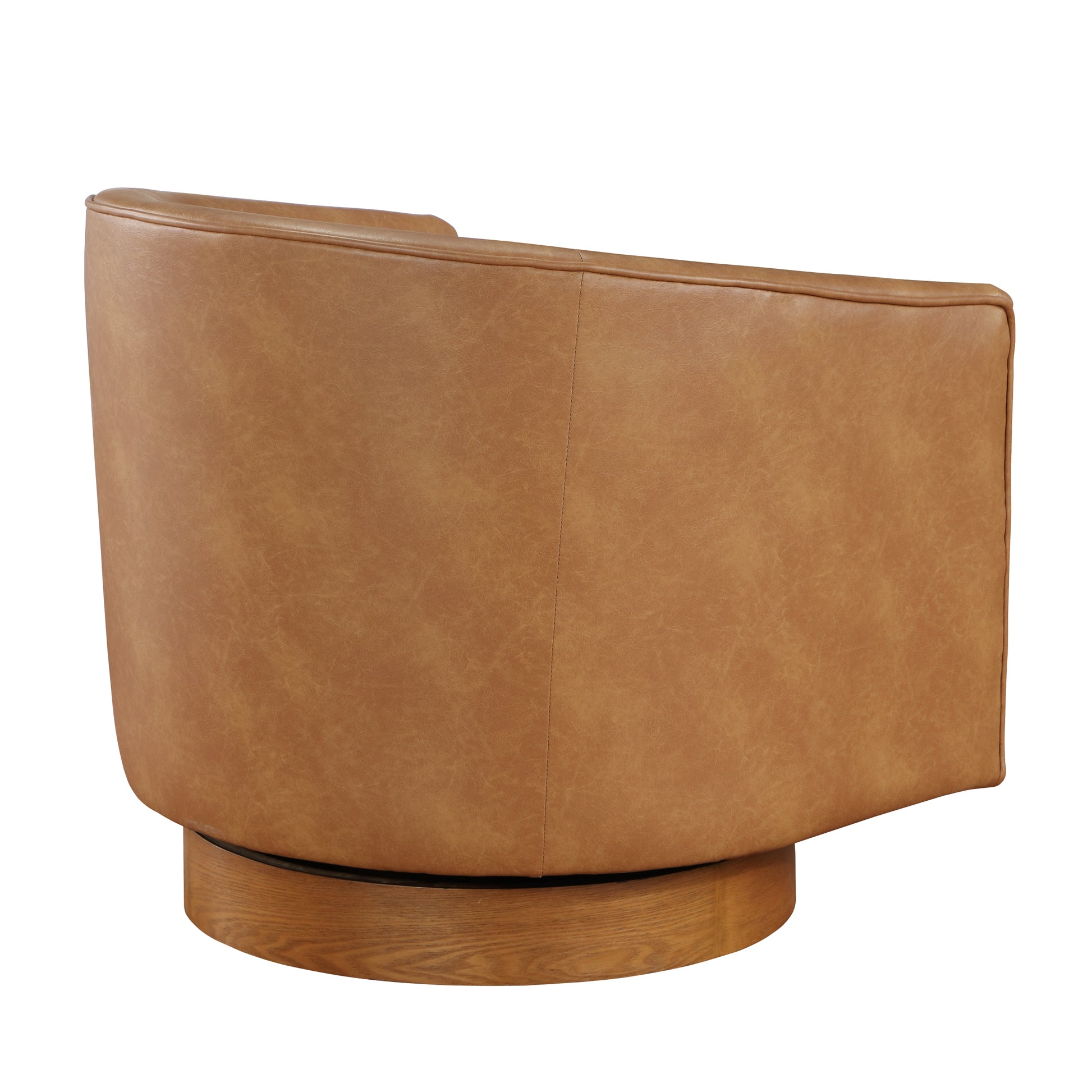 Maisy Saddle Faux Leather Wood Base Barrel Swivel Chair Brown Foam Polyester