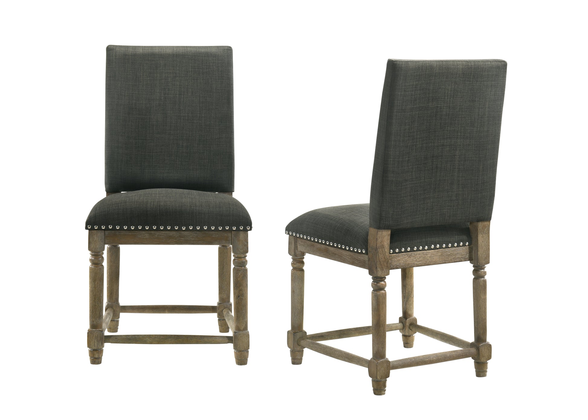 Everton Set Of 2 Gray Fabric 19" Dining Chair With Trim Gray Fabric