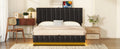 Queen Size Upholstered Bed With Hydraulic Storage System And Led Light, Modern Platform Bed With Sockets And Usb Ports, Black Black Pu Leather