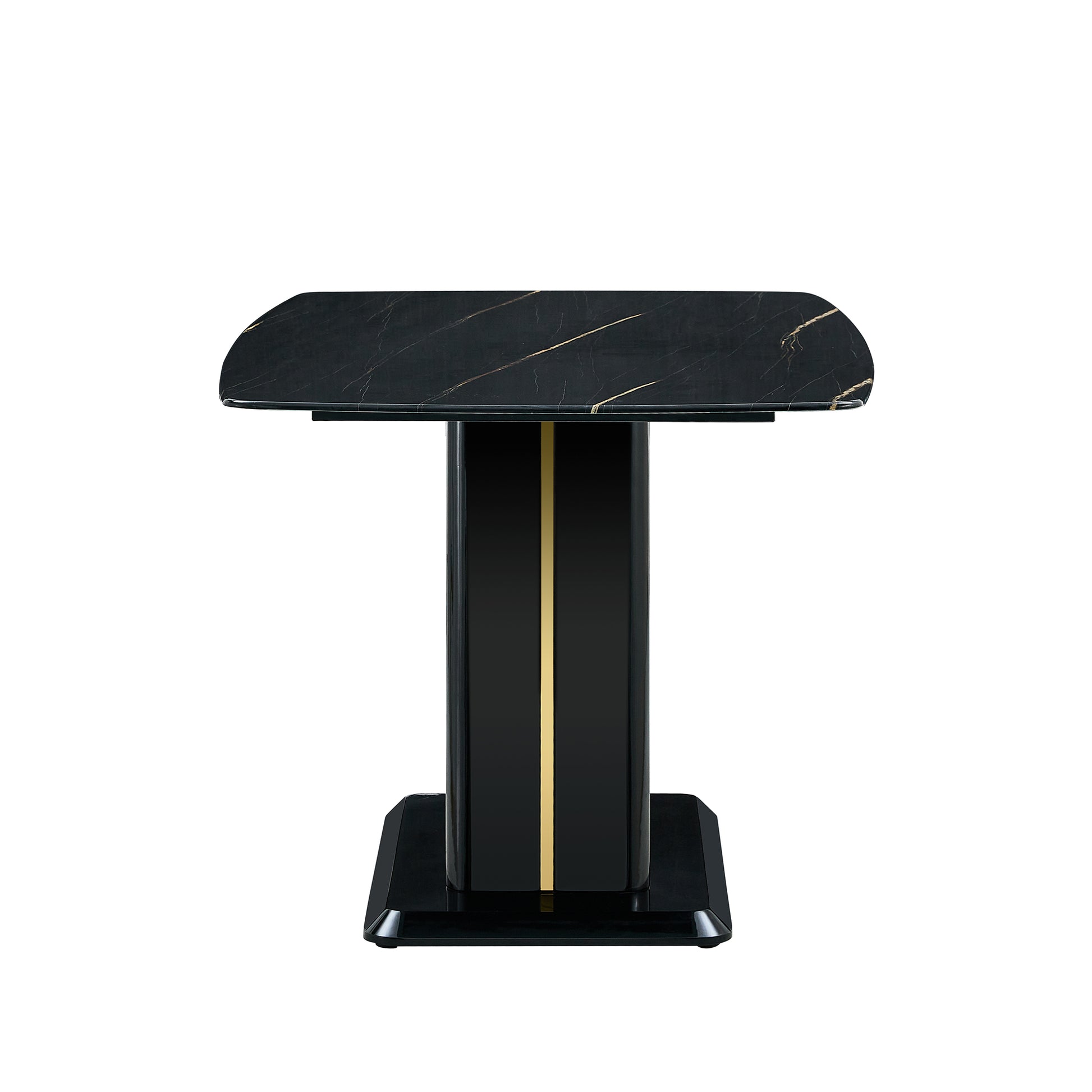 A Modern, Minimalist, And Luxurious Table. A Black Imitation Marble Tabletop With Mdf U Shaped Legs. Dining Table, Computer Table. For Restaurants And Living Rooms 63" * 35.4"* 30" F U Black Mdf