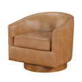 Maisy Saddle Faux Leather Wood Base Barrel Swivel Chair Brown Foam Polyester