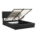 Queen Size Upholstered Bed With Hydraulic Storage System And Led Light, Modern Platform Bed With Sockets And Usb Ports, Black Black Pu Leather