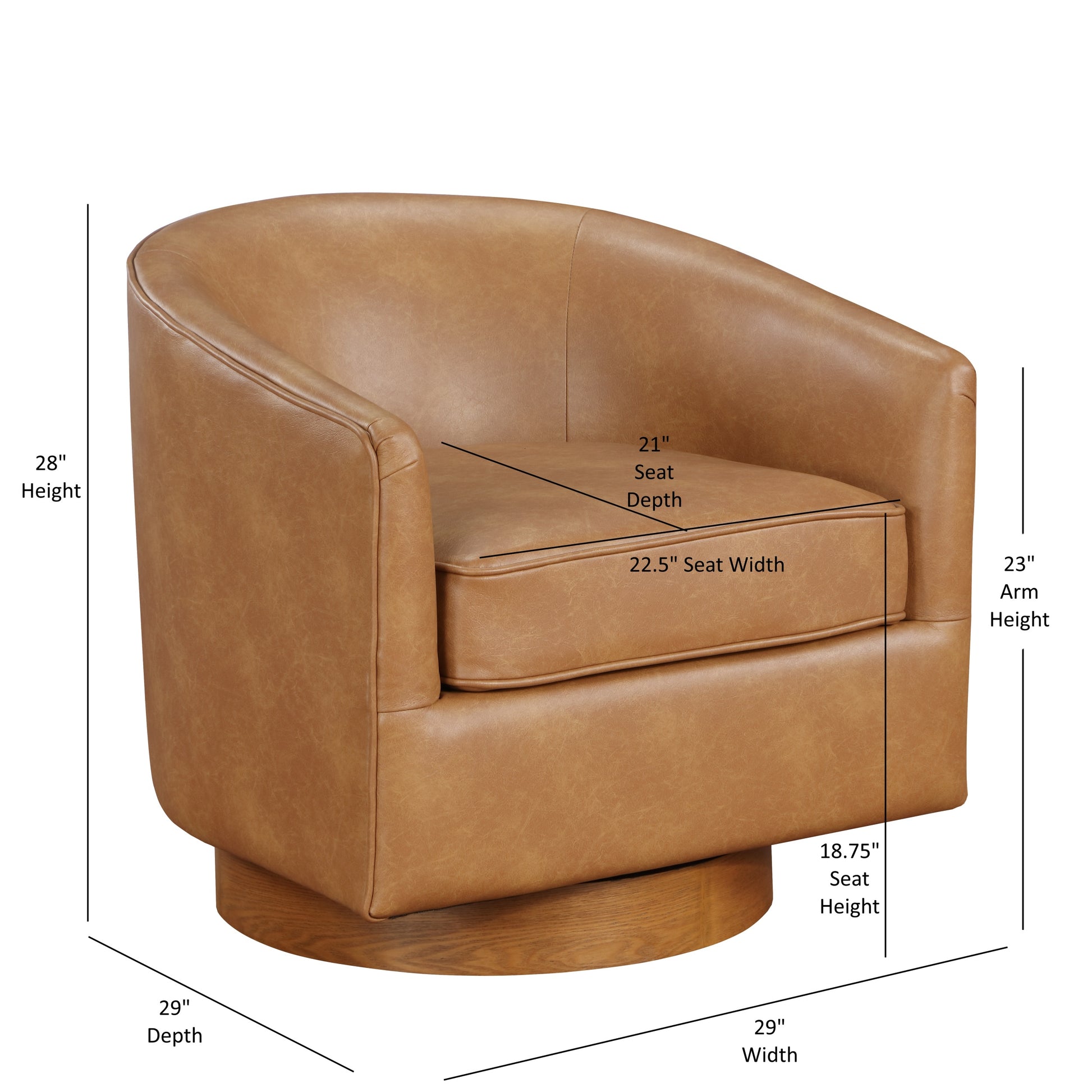 Maisy Saddle Faux Leather Wood Base Barrel Swivel Chair Brown Foam Polyester