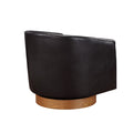 Maisy Brown Faux Leather Wood Base Barrel Swivel Chair Brown Foam Polyester