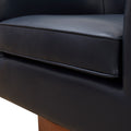 Tessa Midnight Blue Top Grain Leather Wood Base Swivel Chair Dark Navy Foam Leather