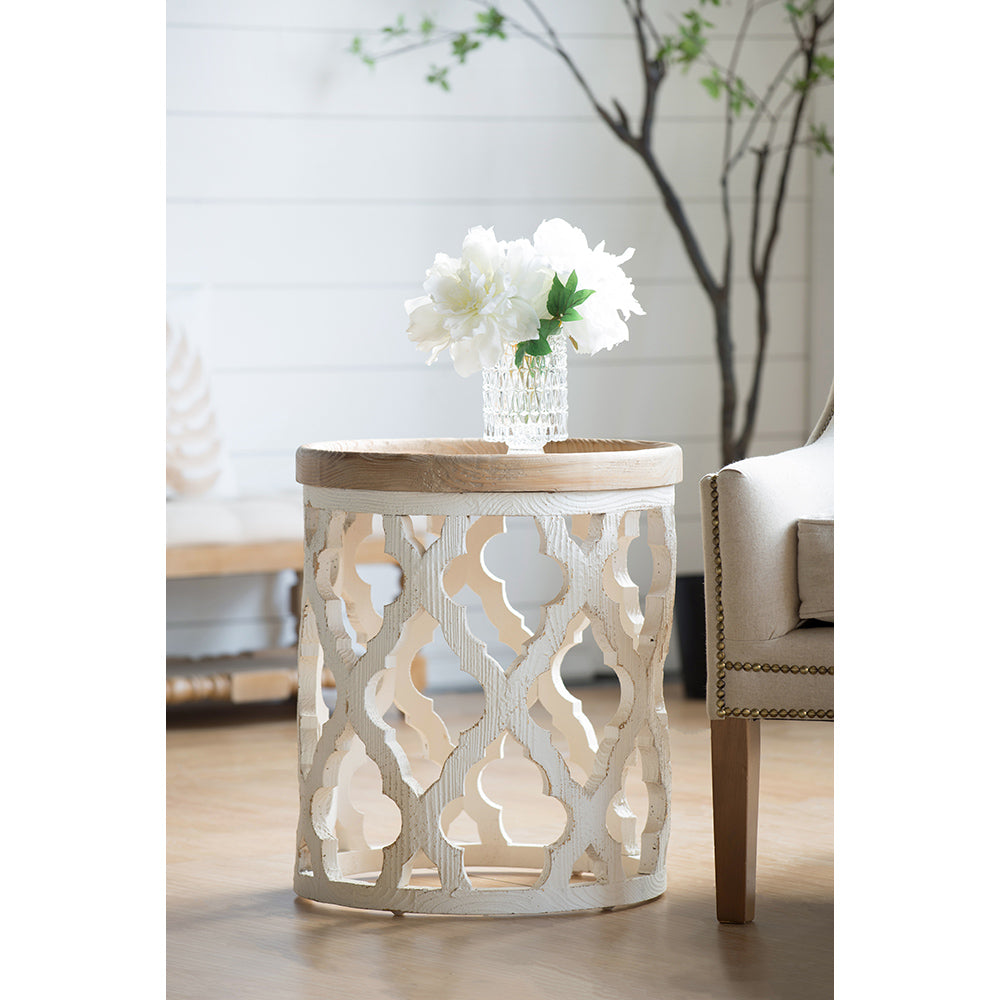 23" Large Distressed White Side Table White Primary Living Space American Design,American Traditional,French Country,Rustic,Transitional Coffee & End Tables Wood