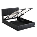 Full Size Upholstered Bed With Hydraulic Storage System And Led Light, Modern Platform Bed With Sockets And Usb Ports, Black Black Pu Leather