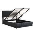 Full Size Upholstered Bed With Hydraulic Storage System And Led Light, Modern Platform Bed With Sockets And Usb Ports, Black Black Pu Leather