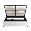 Queen Size Upholstered Bed With Hydraulic Storage System And Led Light, Modern Platform Bed With Sockets And Usb Ports, White White Pu Leather