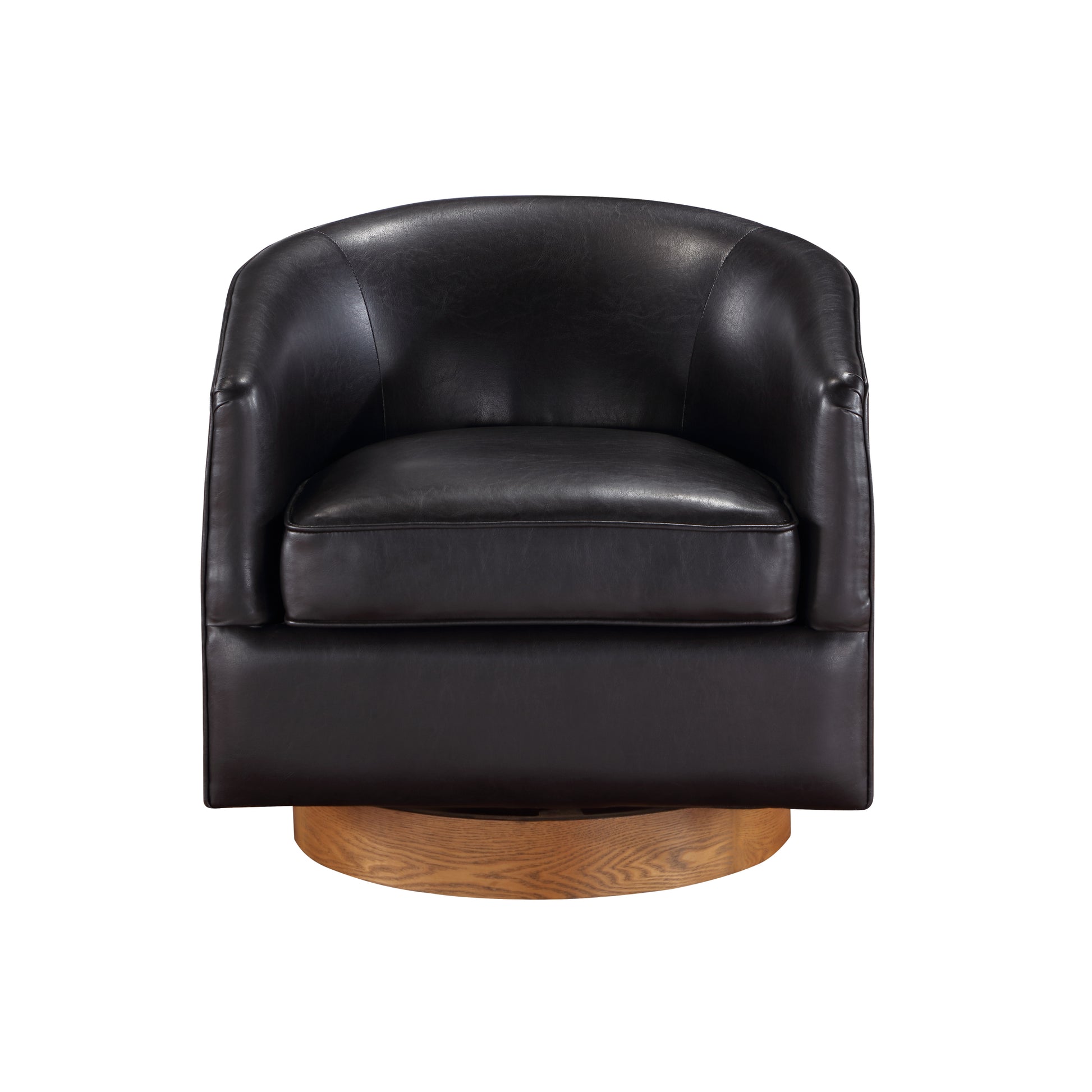 Maisy Brown Faux Leather Wood Base Barrel Swivel Chair Brown Foam Polyester