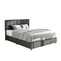 Vera Full Size Gray Linen Upholstered Platform Bed With Patented 4 Drawers Storage, Square Stitched Button Tufted Headboard, Wooden Slat Mattress Support No Box Spring Required Box Spring Not Required Full Gray Metal Bedroom