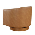 Maisy Saddle Faux Leather Wood Base Barrel Swivel Chair Brown Foam Polyester