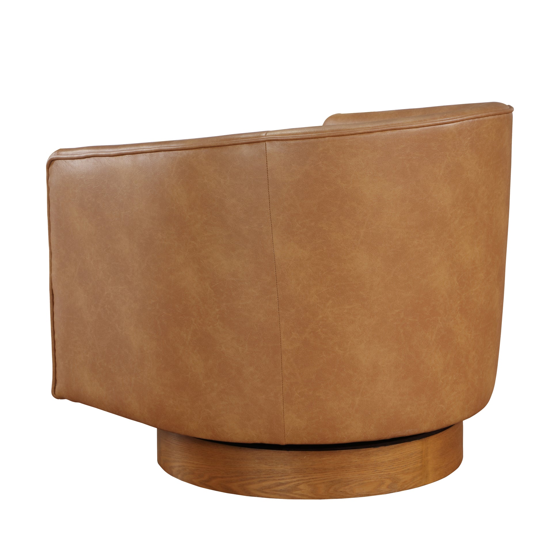 Maisy Saddle Faux Leather Wood Base Barrel Swivel Chair Brown Foam Polyester