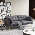 3 Seat Sofa With Gold Metal Legs Soft With Cotton Linen Fabric Dark Grey Dark Grey Polyester Fabric