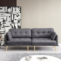 3 Seat Sofa With Gold Metal Legs Soft With Cotton Linen Fabric Dark Grey Dark Grey Polyester Fabric