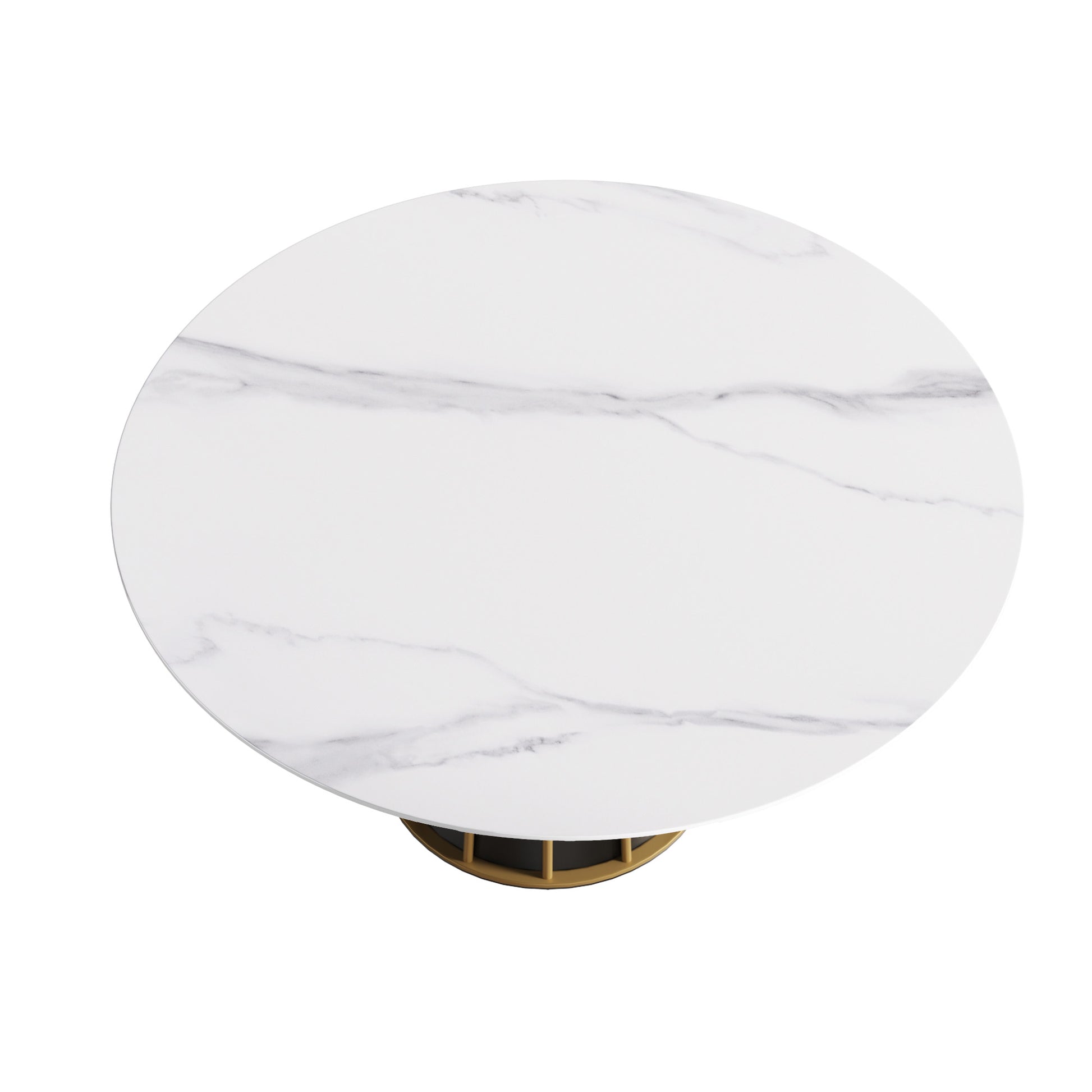 59.05"Modern Artificial Stone Round White Panel Metal Iron Base Dining Table Can Accommodate 8 People. Not Including Chairs White Dining Room Metal Sintered Stone