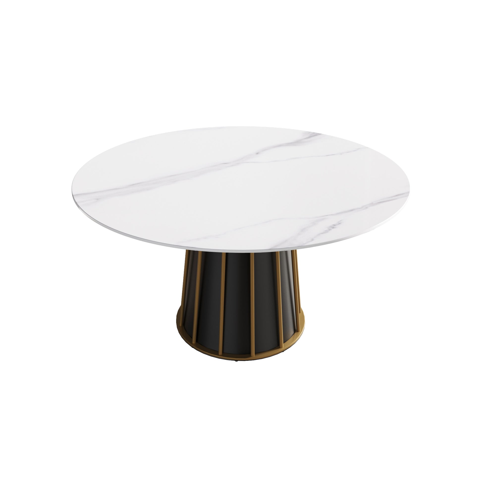 53.15"Modern Artificial Stone Round White Panel Metal Iron Base Dining Table Can Accommodate 6 People. Not Including Chairs White Dining Room Metal Sintered Stone